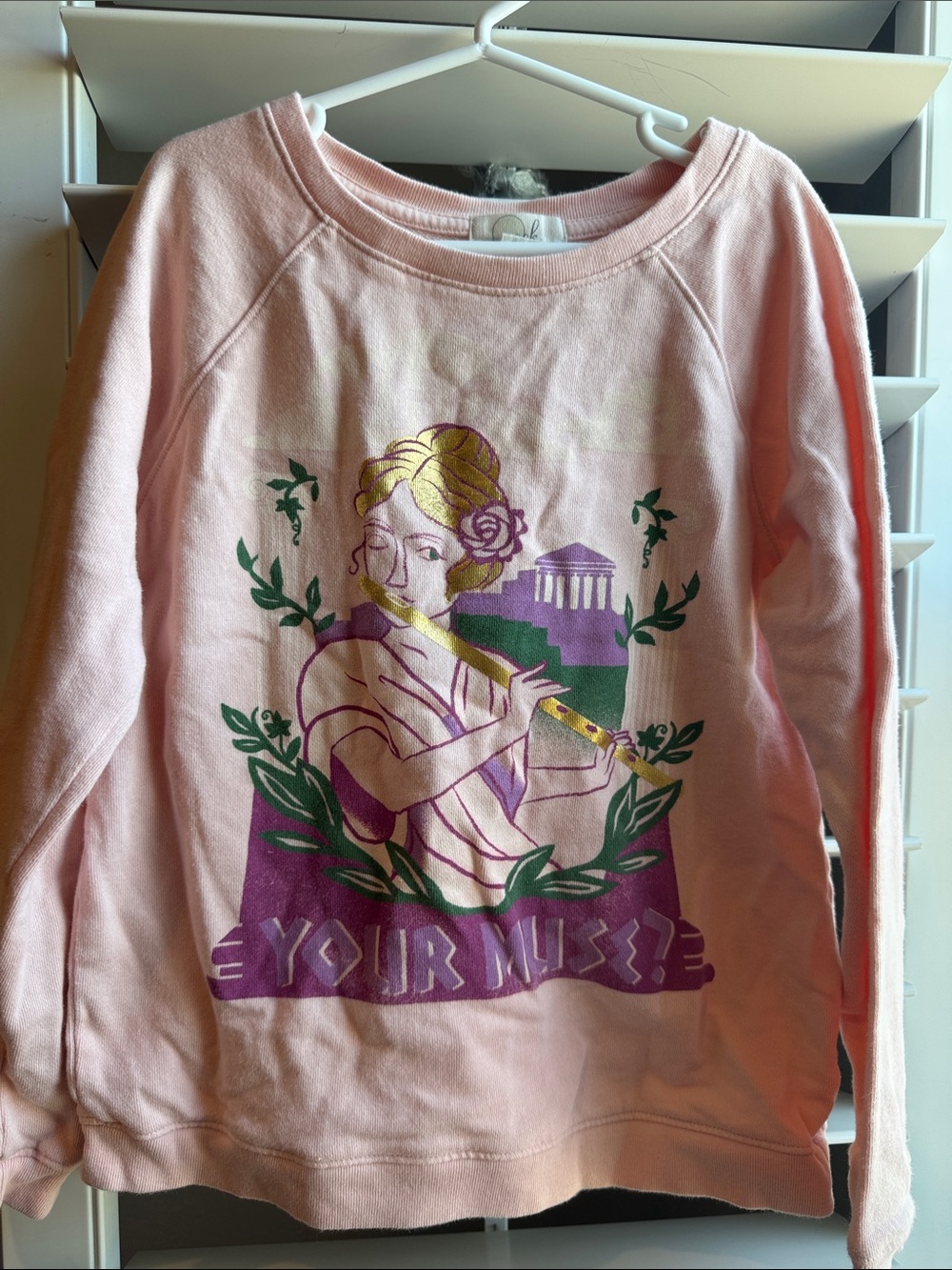 Peek Pink Sweatshirt with Purple & Green Muse Graphic